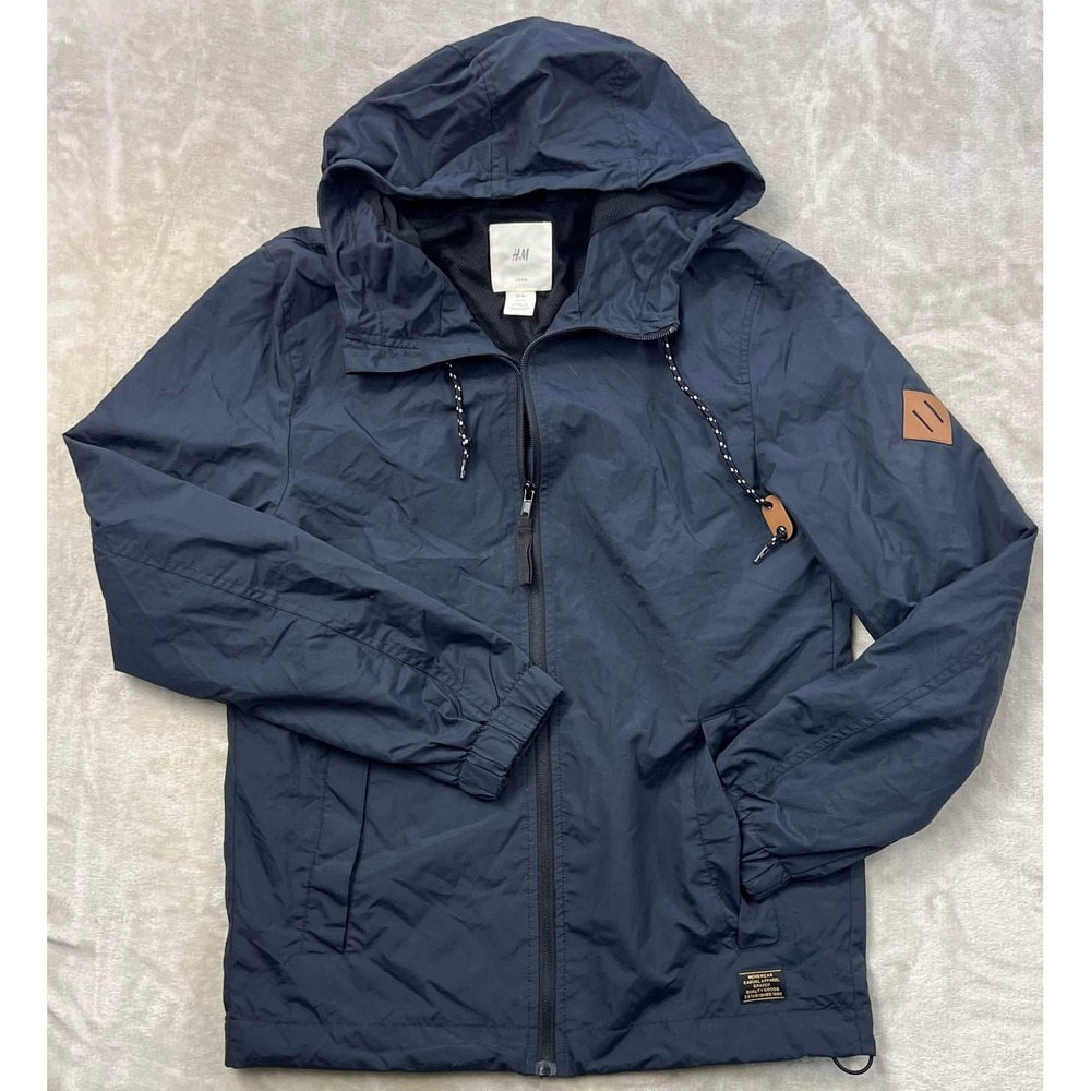 HM LOGG Mens Navy Blue Hooded Windbreaker Jacket XS Full Zip Mesh Lined 07621731